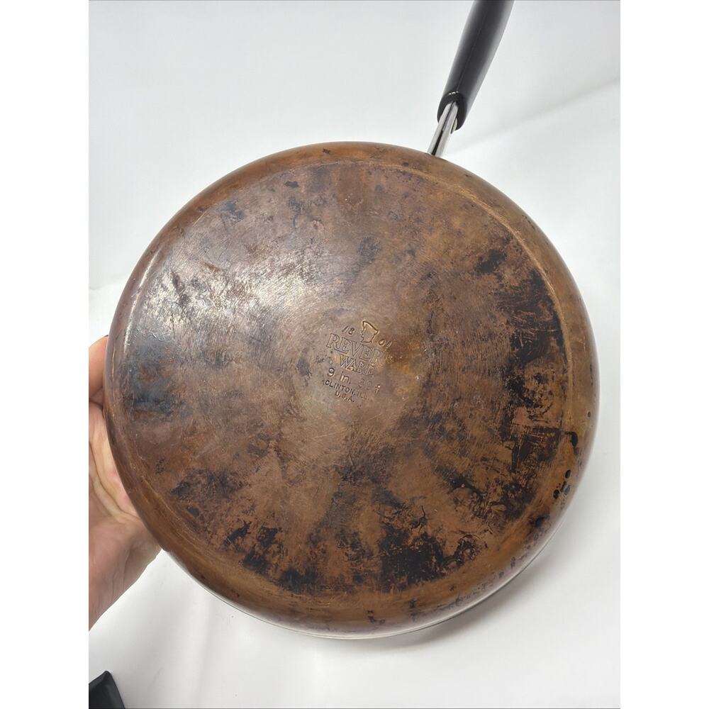Vintage Revere Ware 9" Skillet Copper Bottom Frying Pan 1801 Clinton, IL USA 88 - Picture 4 of 7